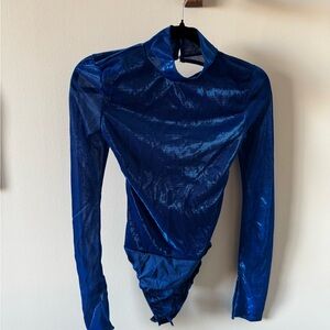 Shimmering Blue Long Sleeve Bodysuit & Skirt Set